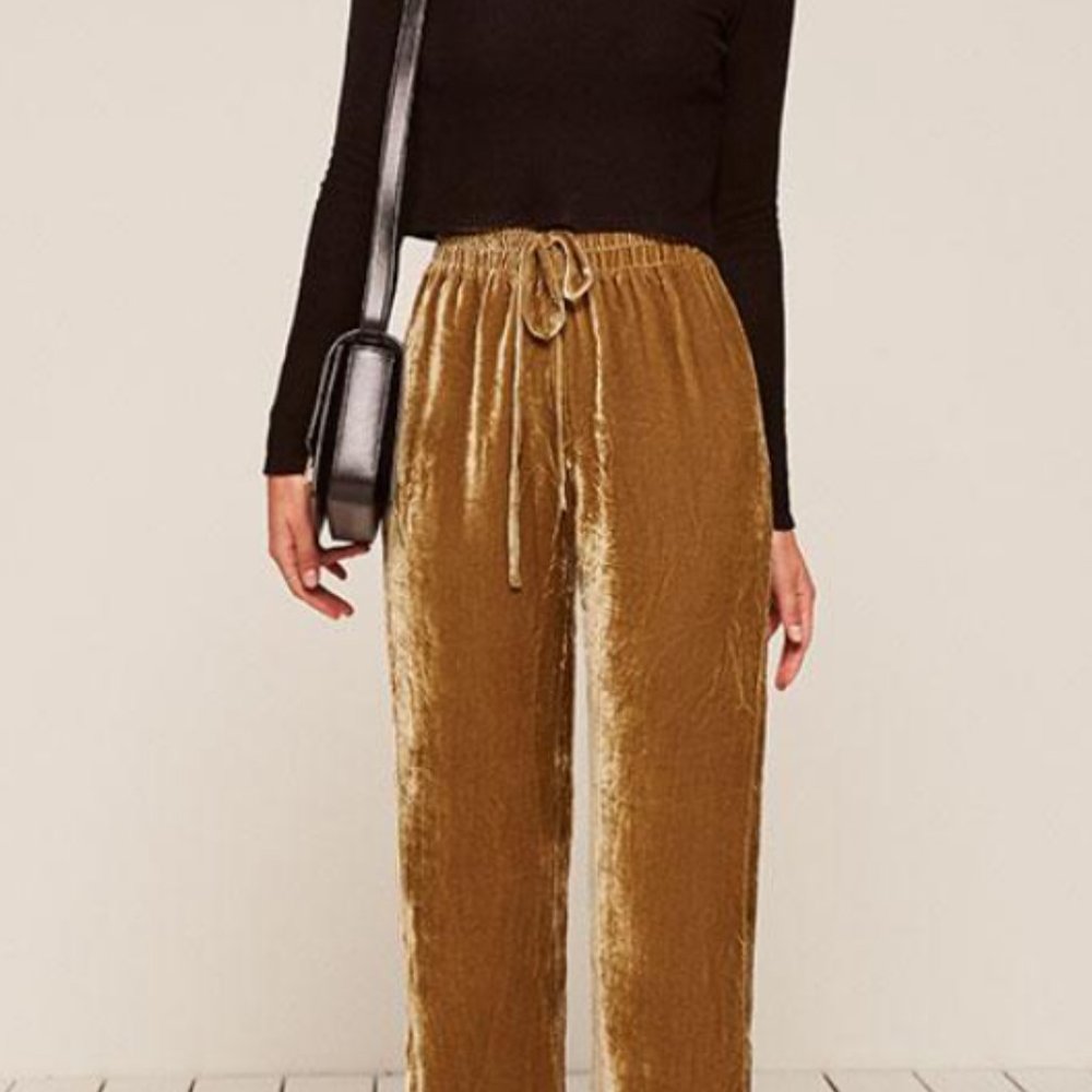 Reformation Gold Velvet Pants